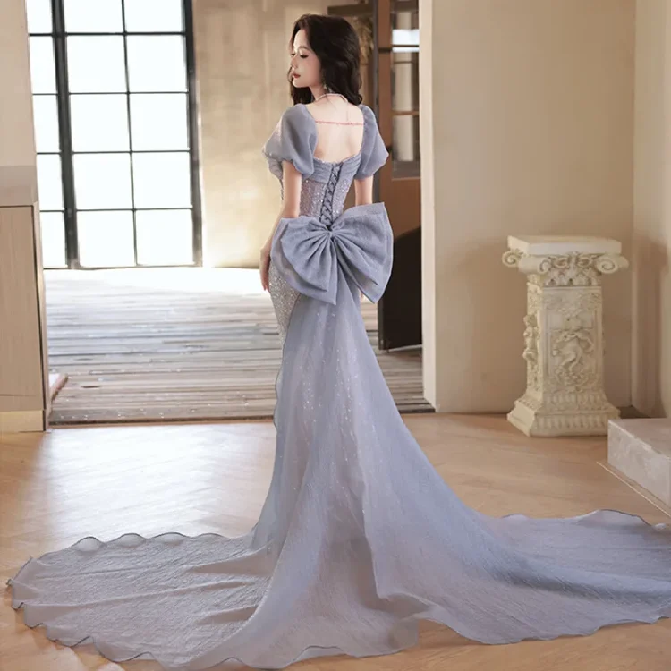S0600T   Elegant Super Immortal Dream Bride Hot Selling Long-Sleeved Off-Shoulder Gown for Women Lace Decoration Evening Dresses - Image 5