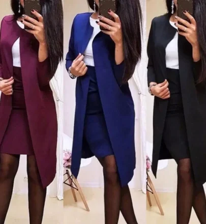 New Sexy Formal Dress Suits Women Long Blazer Jacket+Sheath O-Neck Mini Dress Office Wear 2 Piece Female Sets Women Set Dress