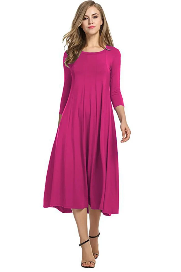 2024 New Design Women's Long Sleeve Casual Loose T-Shirt Dress Round Neck Swing Dress - Image 5