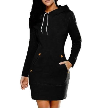 Women Hooded Dress Casual Ladies Long Sleeve Sweater Pullover Jumper Tops Plus Size S-5XL