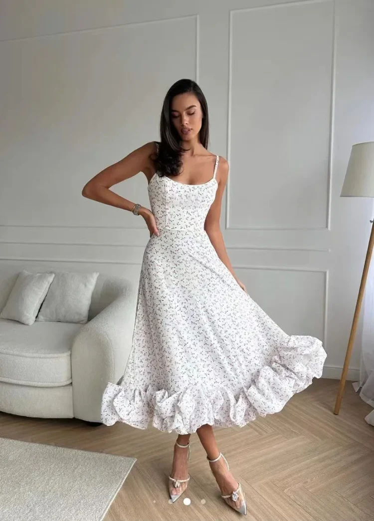 2024 Custom Suspender Large Swing Plain A-Line Skirt Long Dresses Sleeveless Sexy Sun Dresses Black Slip Petal Hem Midi Dress - Image 4