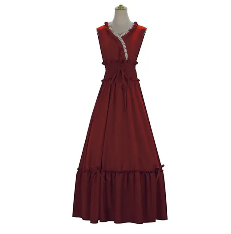 Women Medieval Renaissance Dress Boho Petticoat Sleeveless Smocked Waist Retro Pleated Long Dress Costume - Image 5