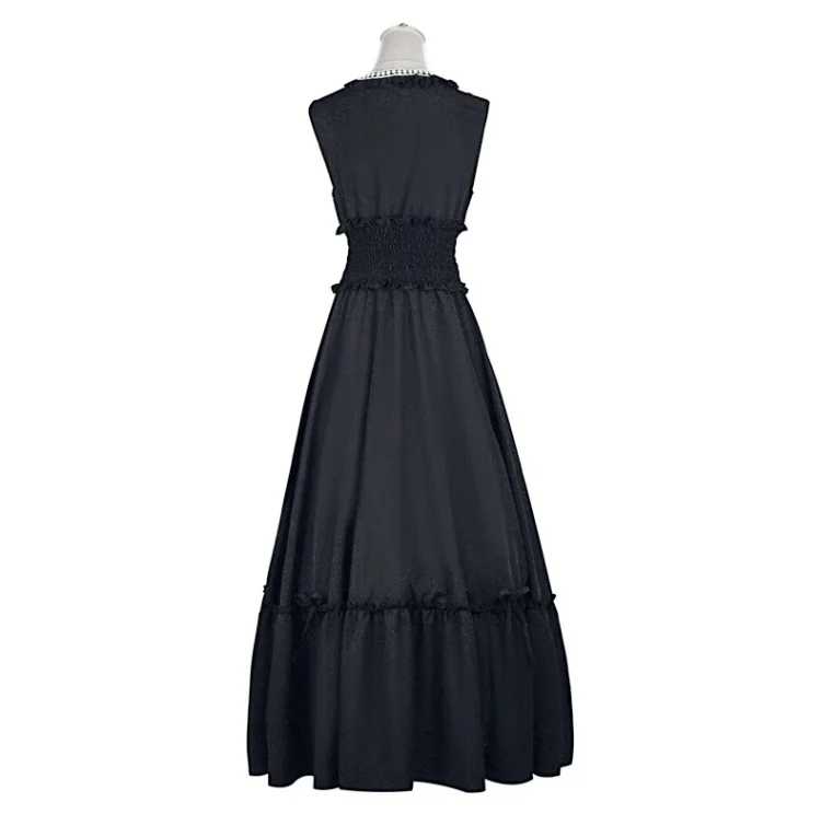 Women Medieval Renaissance Dress Boho Petticoat Sleeveless Smocked Waist Retro Pleated Long Dress Costume - Image 3