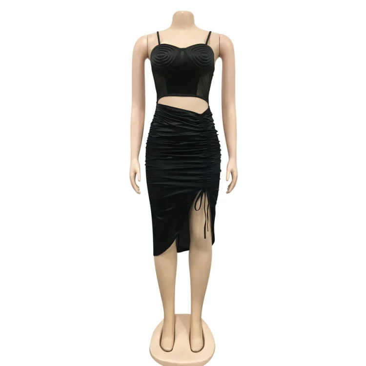 Side Slit Drawstring One Piece Satin Pleated Strapless Dresses Women Lady Elegant Sexy Club Dress - Image 2