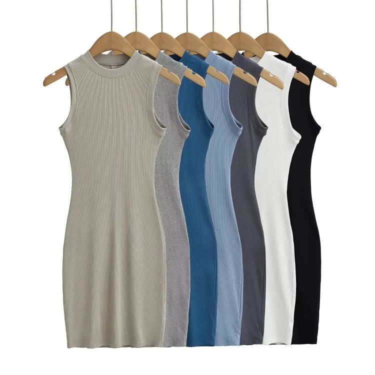 Custom Modal Cotton Rib Midi Dress Women Clothes Ladies Lounge Sleeveless Dress Bodycon Casual Tank Top Dress - Image 6