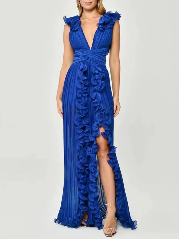 Wholesale Hot Sale Women's Clothing Bettergirl Factory Petals Solid Long Dress Holiday V-neck Slit Elegant Dress Women - Image 3