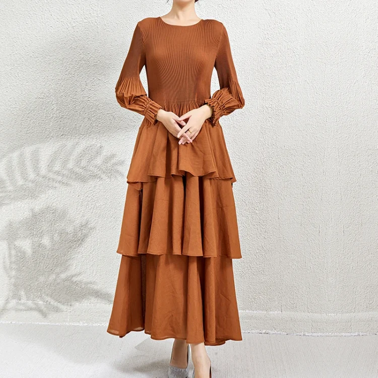 New Dresses 2024 Layered Dresses Women Lady Elegant Vintage Pleated Design Dresses Women Casual - Image 6