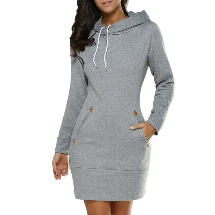 Women Hooded Dress Casual Ladies Long Sleeve Sweater Pullover Jumper Tops Plus Size S-5XL - Image 5