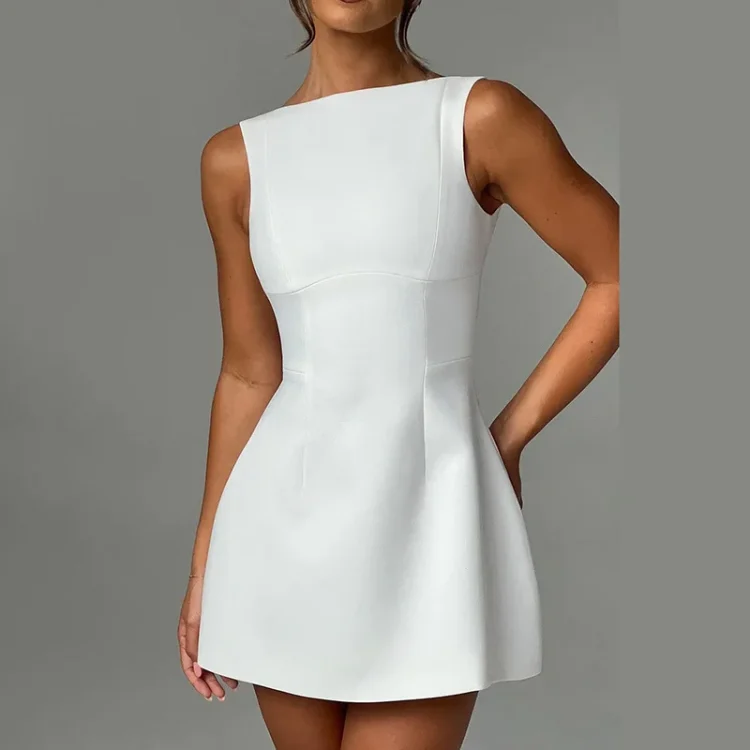 Spring Summer Fashion Europe America Short Mini Ball Gown Party Dress Women White Black Backless Slim Fit A-line Short Dresses - Image 3