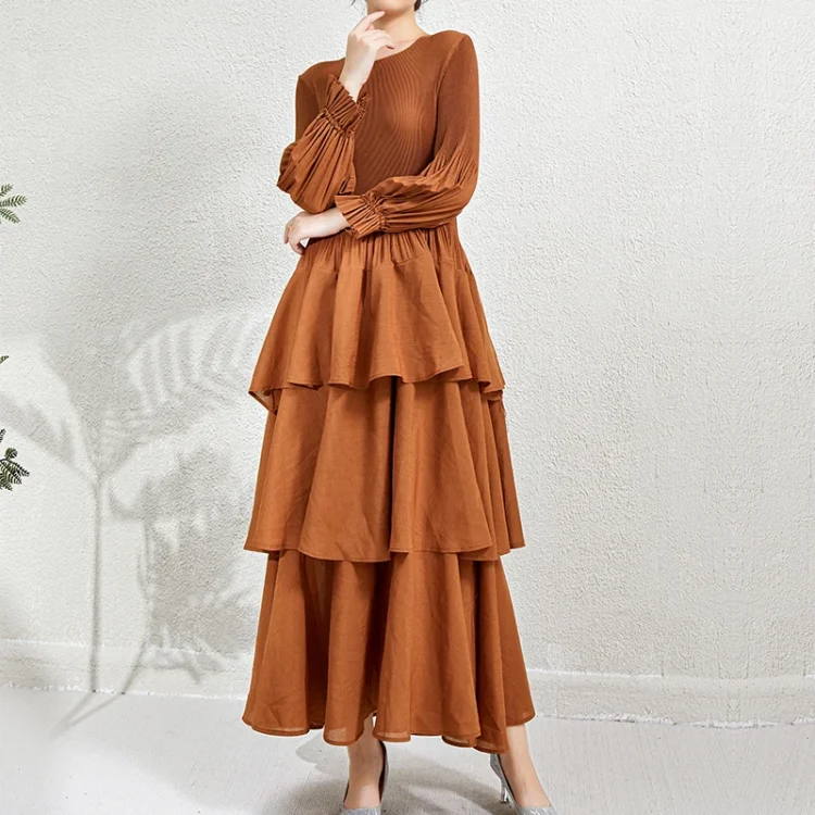 New Dresses 2024 Layered Dresses Women Lady Elegant Vintage Pleated Design Dresses Women Casual