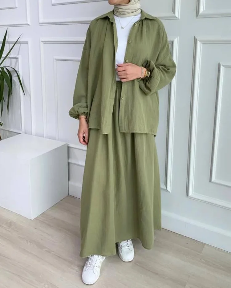 2024 Islamic Clothing Middle East Women Loose Long Sleeved Shirt and Long Dress Two Piece Set Modest Set - Image 6