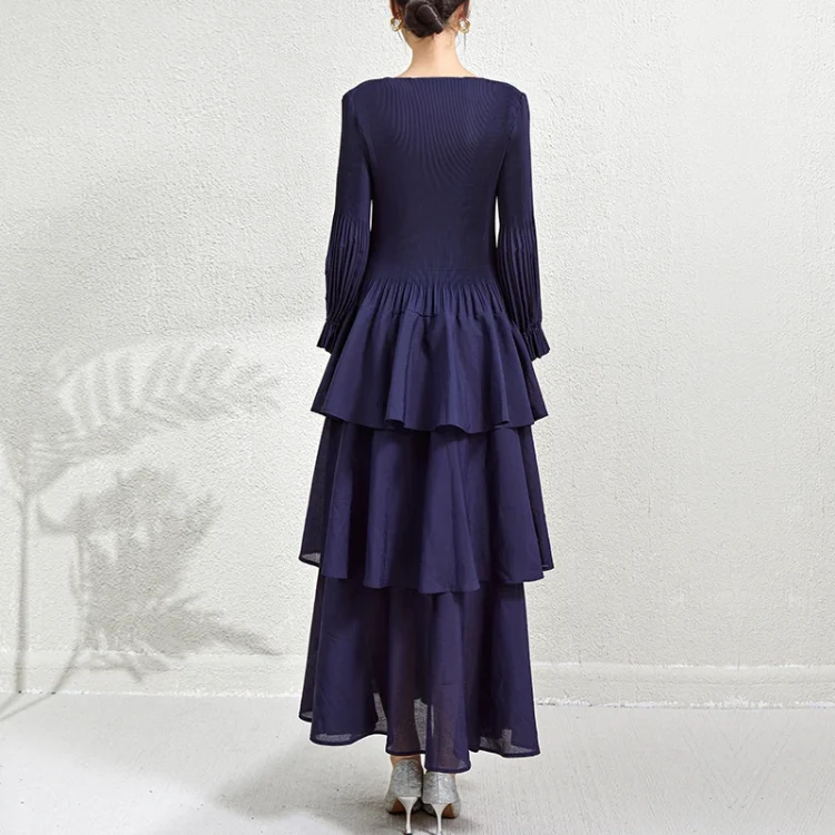 New Dresses 2024 Layered Dresses Women Lady Elegant Vintage Pleated Design Dresses Women Casual - Image 5