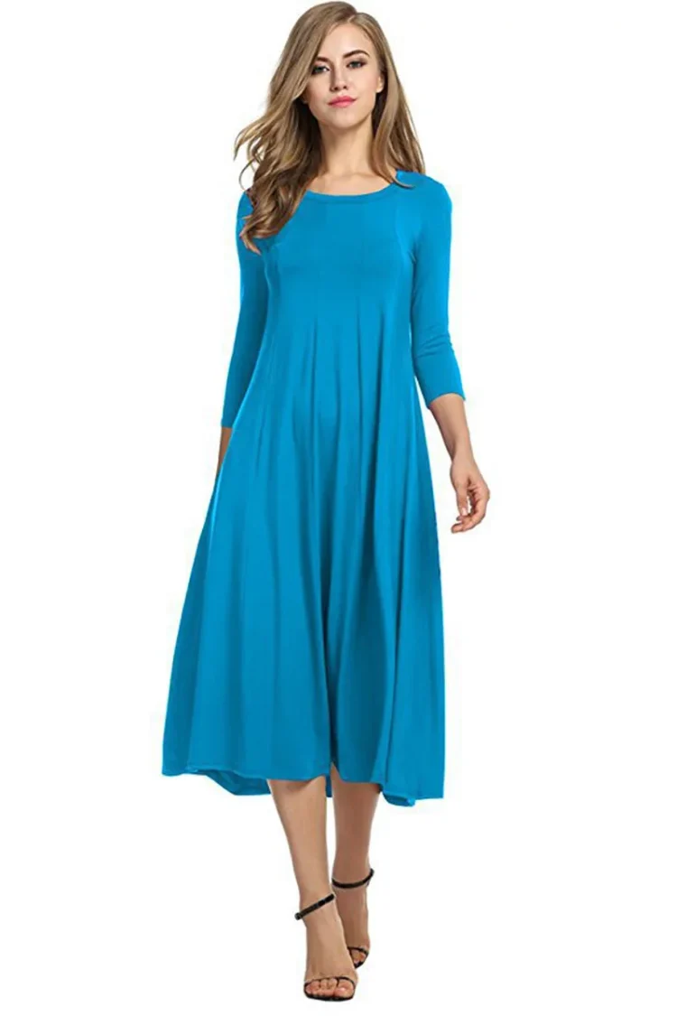 2024 New Design Women's Long Sleeve Casual Loose T-Shirt Dress Round Neck Swing Dress - Image 2