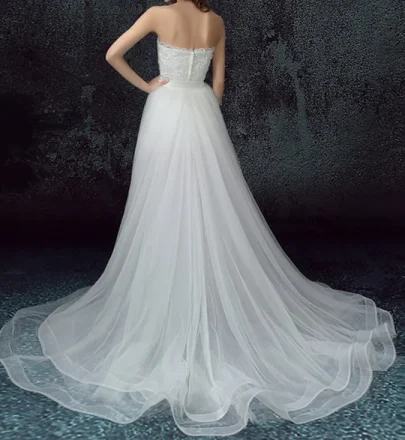 Sexy Strapless Short Wedding Dress With Detachable Train Bow Belt Lace Appliques Dreamlike Bridal Gowns Vestido De Novia 2020