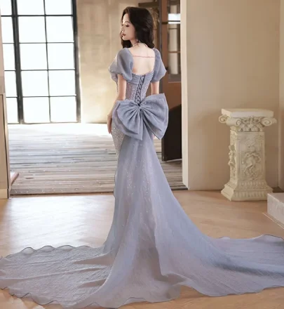 S0600T   Elegant Super Immortal Dream Bride Hot Selling Long-Sleeved Off-Shoulder Gown for Women Lace Decoration Evening Dresses