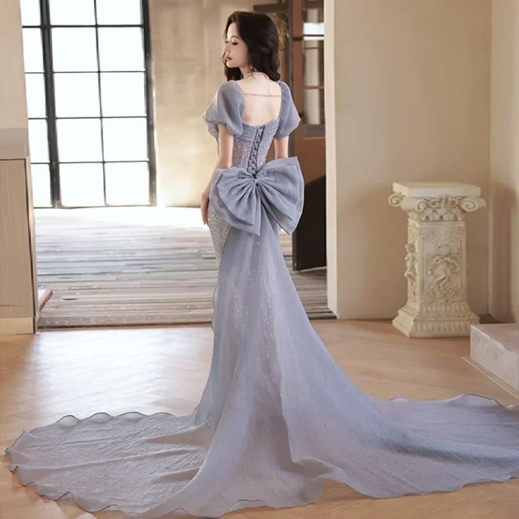 S0600T   Elegant Super Immortal Dream Bride Hot Selling Long-Sleeved Off-Shoulder Gown for Women Lace Decoration Evening Dresses