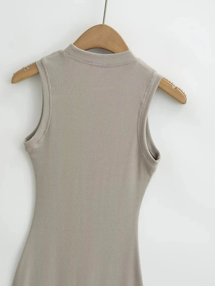 Custom Modal Cotton Rib Midi Dress Women Clothes Ladies Lounge Sleeveless Dress Bodycon Casual Tank Top Dress - Image 5