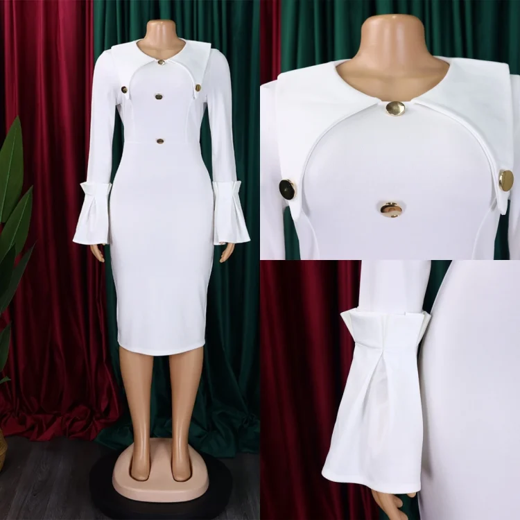 C8608 New Arrival Winter Dresses Women Casual Elegant Flared Sleeve Ladies Office Dress African Church Dresses for Women - Image 3