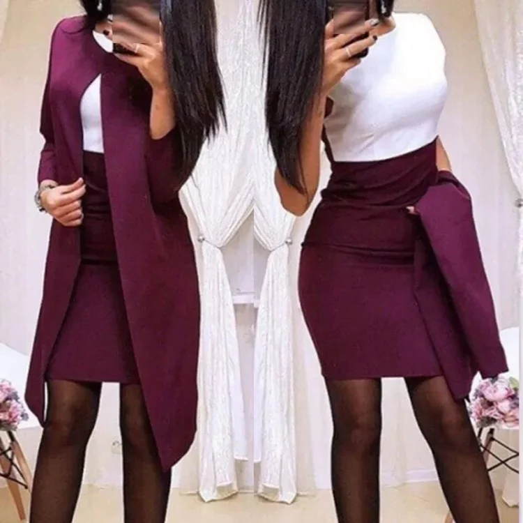New Sexy Formal Dress Suits Women Long Blazer Jacket+Sheath O-Neck Mini Dress Office Wear 2 Piece Female Sets Women Set Dress - Image 6