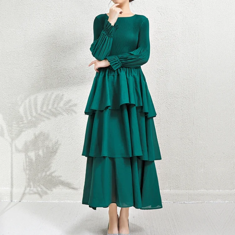New Dresses 2024 Layered Dresses Women Lady Elegant Vintage Pleated Design Dresses Women Casual - Image 2