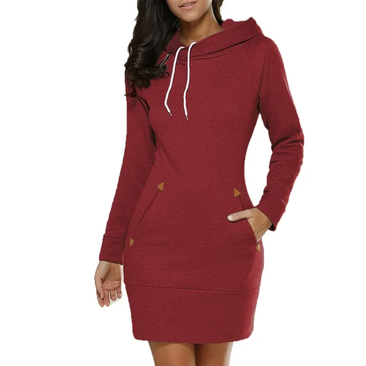 Women Hooded Dress Casual Ladies Long Sleeve Sweater Pullover Jumper Tops Plus Size S-5XL - Image 2