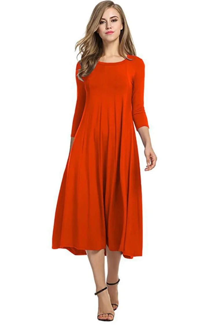 2024 New Design Women's Long Sleeve Casual Loose T-Shirt Dress Round Neck Swing Dress - Image 4