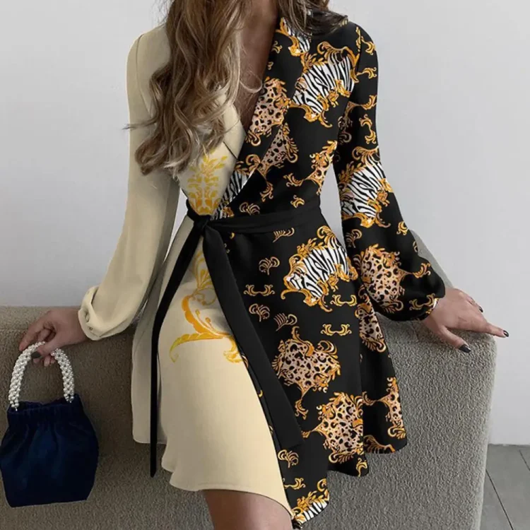 Casual Dresses States Fashion Simple Natural Floral Print New Autumn Winter Temperament Printed Long-sleeve Waist Lace Women - Image 4