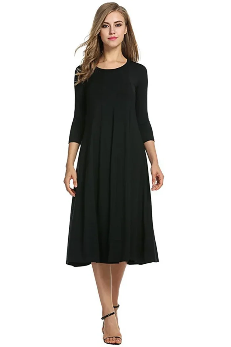2024 New Design Women's Long Sleeve Casual Loose T-Shirt Dress Round Neck Swing Dress - Image 3