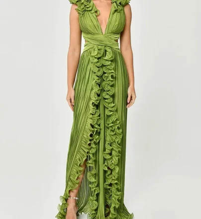 Wholesale Hot Sale Women's Clothing Bettergirl Factory Petals Solid Long Dress Holiday V-neck Slit Elegant Dress Women