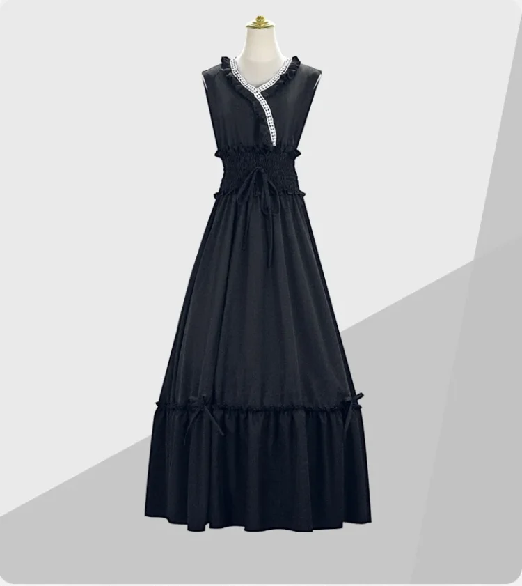 Women Medieval Renaissance Dress Boho Petticoat Sleeveless Smocked Waist Retro Pleated Long Dress Costume - Image 2