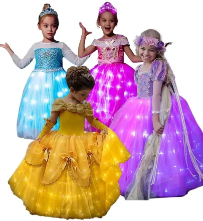 2023 New Product Beauty Princess Sleeping Pink Glowing Princess Led Dress With Accessories HCSP-001
