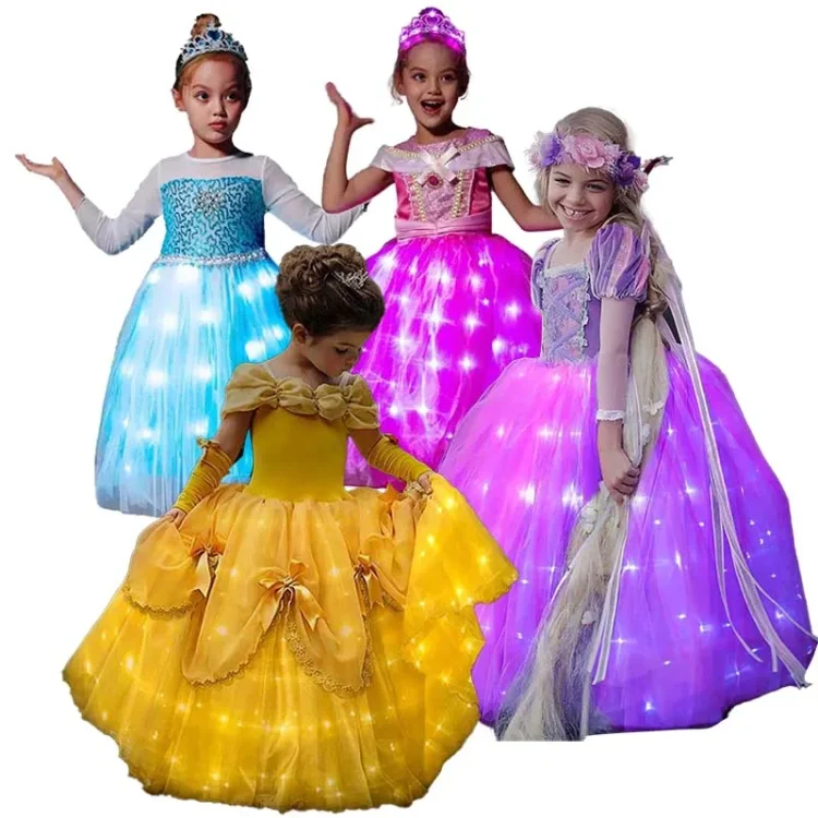 2023 New Product Beauty Princess Sleeping Pink Glowing Princess Led Dress With Accessories HCSP-001