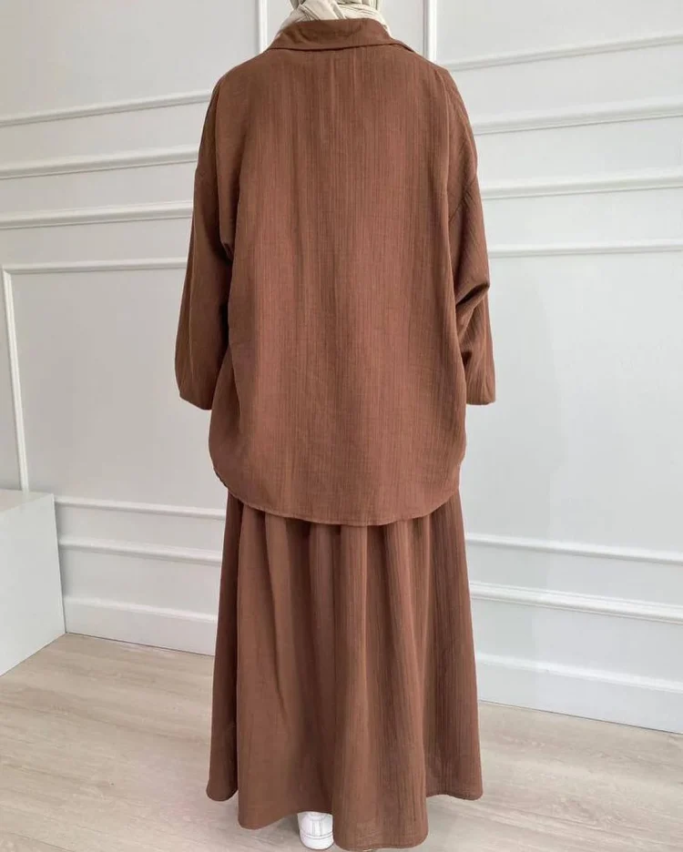 2024 Islamic Clothing Middle East Women Loose Long Sleeved Shirt and Long Dress Two Piece Set Modest Set - Image 3