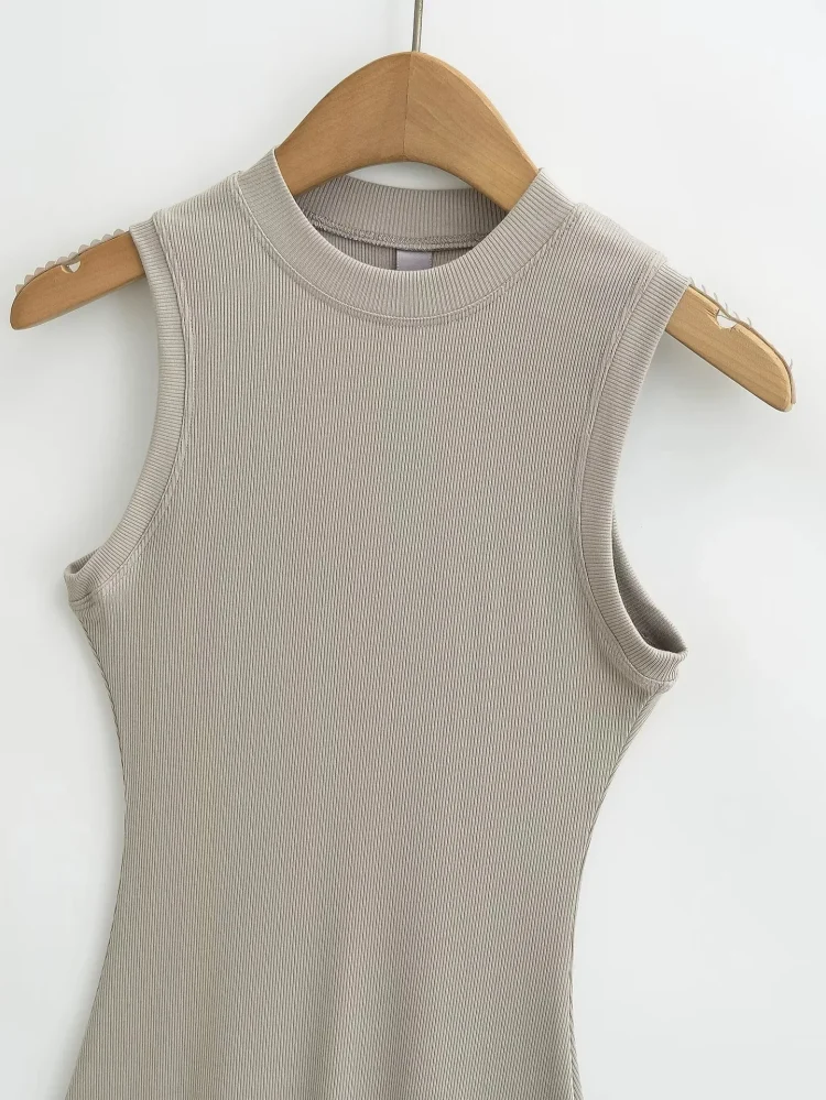 Custom Modal Cotton Rib Midi Dress Women Clothes Ladies Lounge Sleeveless Dress Bodycon Casual Tank Top Dress - Image 4