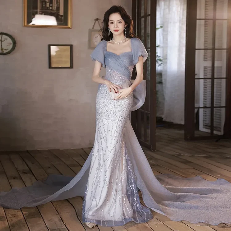 S0600T   Elegant Super Immortal Dream Bride Hot Selling Long-Sleeved Off-Shoulder Gown for Women Lace Decoration Evening Dresses - Image 3